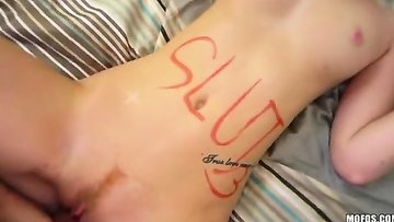 After He Screws Her And She Licks Him, She Writes Who She Is On Her Tummy And She Means It