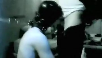 masked slave blowjob and fed with cumshot