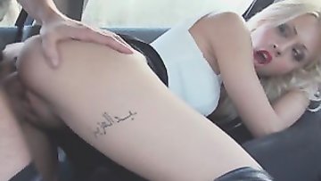 Sweet blonde teen gets nailed in the auto