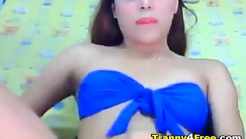 Turned On Asian Tranny Jerking Infront Of You