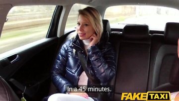 Blonde woman blows and bangs cock in taxi