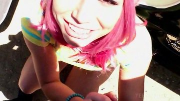 Smoking sexy blonde giving BLOW JOB to police officer