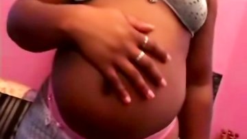 Pregnant ebony wifey amateur scissoring penetration with thick stick ex-partner