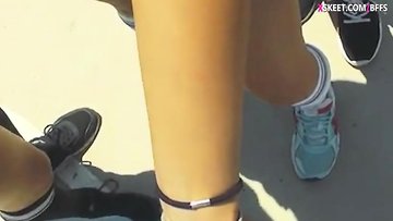 Stunning teen besties rammed by soccer coach by the poolside