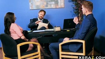 Buttplugged coworker girl adores anal sex in the office