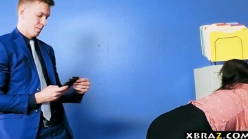 Buttplugged coworker girl adores anal sex in the office