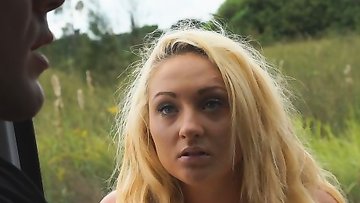 Blonde gets her hands tied and screwed in the back of a van