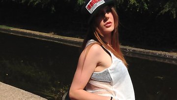 Slutty attention bitch Samantha peeing by the river