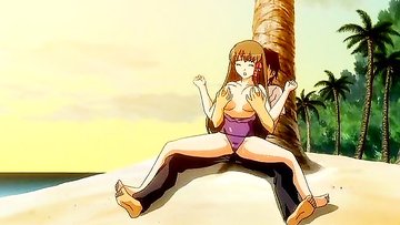 Massive booty anime chick squirts on the seaside