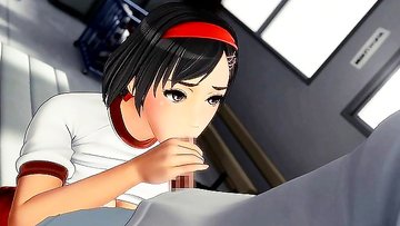 Sporty anime babe gives hentai fellatio
