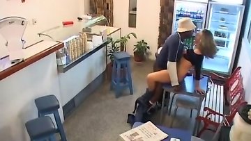 Interracial bang in the cafe!