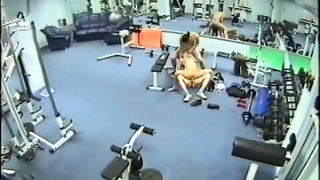 Security camera in the gym filming 3some bang!