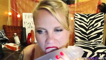 Gagging inked filthy slut with monster tits