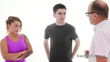 Stepsiblings helping their dad to paint