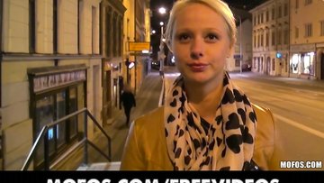 Sweet blonde Czech college is paid for sex in outside