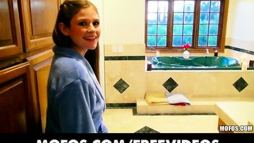 Stunning babe is shy but she never says no to get banged in the shower