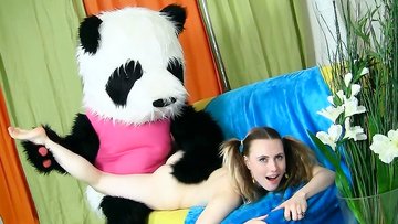 Lustful babe playing with toy bear