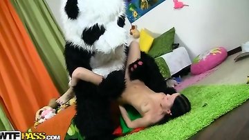 Stunning brunet woman banging. screwing with kind Panda bear