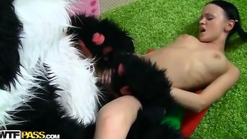 Stunning brunet woman banging. screwing with kind Panda bear