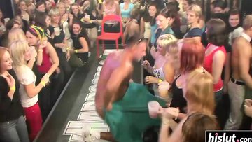 Amazing girls started sucking their big dicks on stage