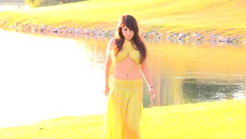 Chesty amateur hottie Stacey fingering twat by the lake