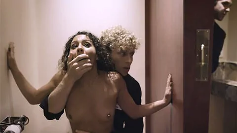 Double creampie for the wife by the waiter and husband