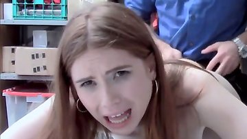 Redhead slender teen thief busted and fucked by officer