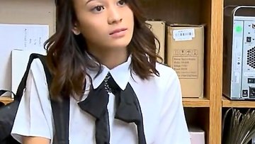 Extra thin asian chick fucked on CCTV by a mall officer