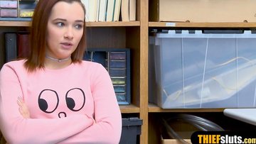 Shy redhead shoplifter teen with a pale skin fucked