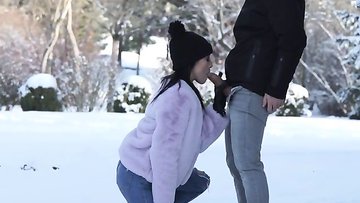Playing in the snow leads to a quickie anal sex session