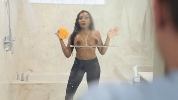 Pantyhose Addict Black Stepmom is Cumshot-Addict Too!