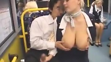 Big boobs Stewardess Sexy Jerks in Japanese Buss