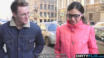 Hot teen with glasses fucked hard on the couch