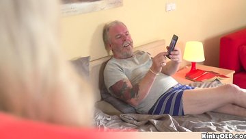 Naughty blonde teen makes her old grandpas day happy