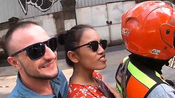 Amateur Asian European couple fucking after sightseeing