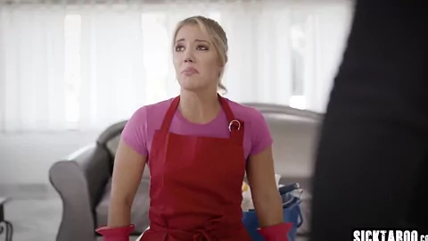 Two burglars fucked sexy blonde maid and she pleased dirty guys