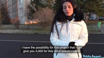 Hot brunette drains agents balls outside