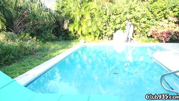 Petite brunette teen rides a big cock outdoors