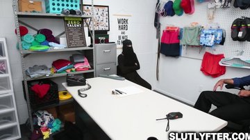 Pervy security officer makes sexy thief suck his dick and lick his balls