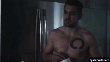 Cute ts beauty Ella Hollywood sucks Dante Colles cock in the couch