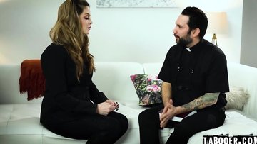 Sinful rebellious teen dauhter Eliza Eves fucks priest