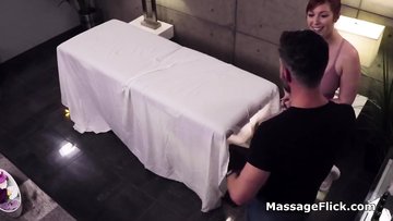 Milking cock under the table during massage