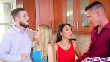 Jessica and Sarah make their dads feel relax with their tight pussies