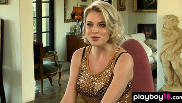 Classy blondie Kayslee Collins reveals her pierced nipples and hairy pussy