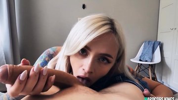 Shaved cunt tattooed blonde POV fucked