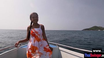 Perverted Asian teen fucked on the boat by a perverted white best friend