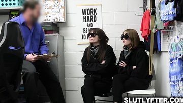 Teens Mia and Dakota let officer Jack make his way on both of them