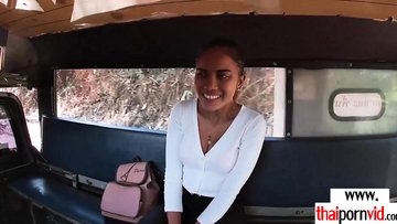 Amateur Thai teen pleasing a big white dick