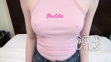 This little redhead teen with superb little juggs blows dick