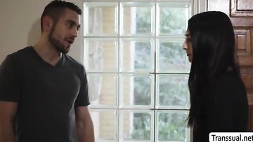 Bigcock trans babe throats and analed her current dude neighbor